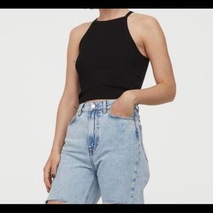 Black High Neckline Cropped Tank Top